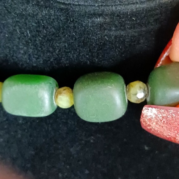 VNT RARE JADE Square Bead Necklace 925 Silver Dark Green + Light Green Beveled - Picture 6 of 14